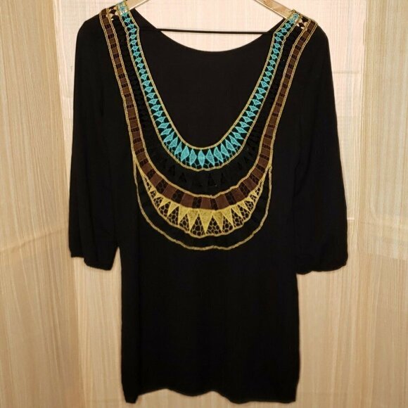 Moa Moa Womens Black Tunic With Scoop Back Crochet Knit Detail Small - Picture 1 of 4